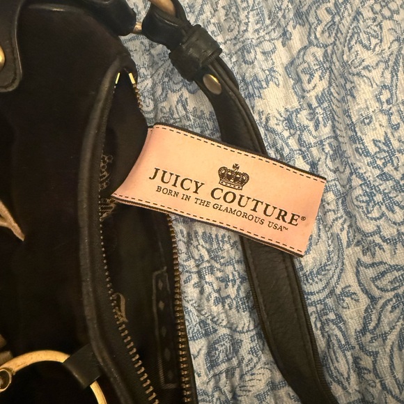 Y2K Juicy Couture Black Hobo Bag with Gold Embroidery - Picture 8 of 9